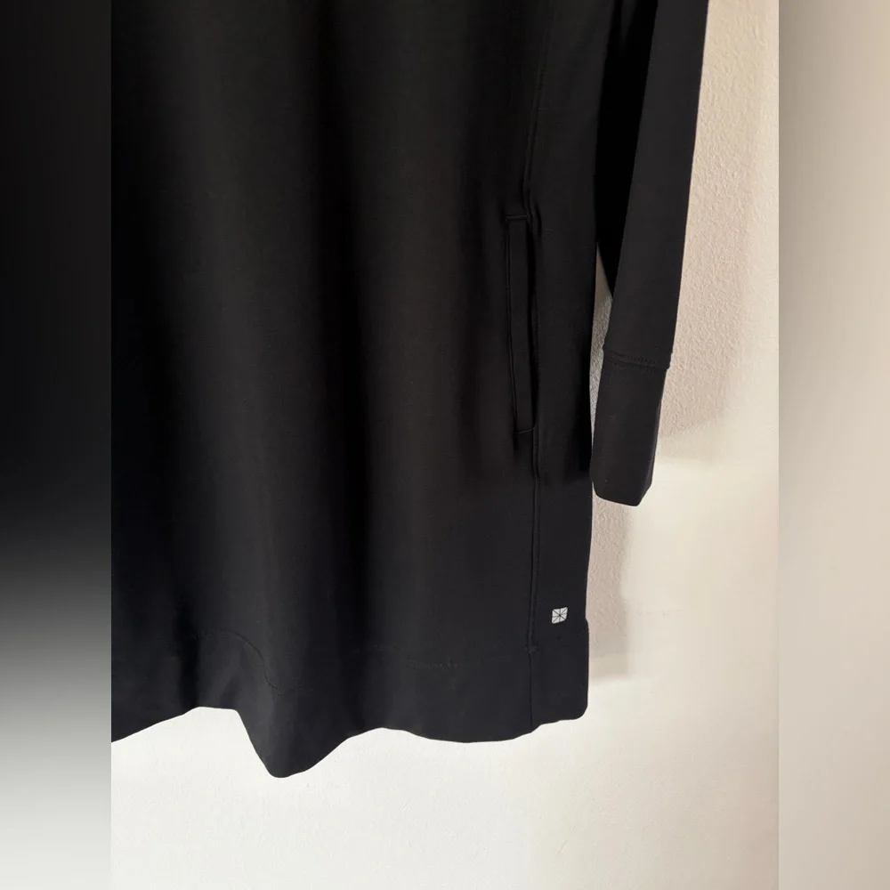 Nic+Zoe Active Black‎ Brushed Terry Hooded Long Sleeve Sweatshirt Dress Small